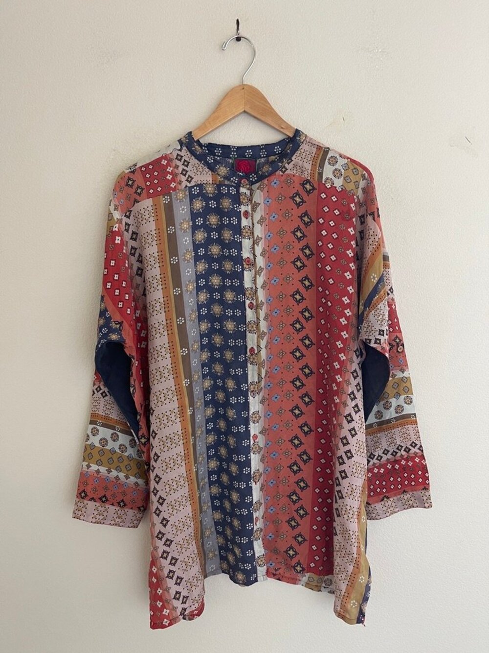 JOHNNY WAS 100% Silk Button Down Top; Small (Runs Very Large); P2P is 27"; NWOT!